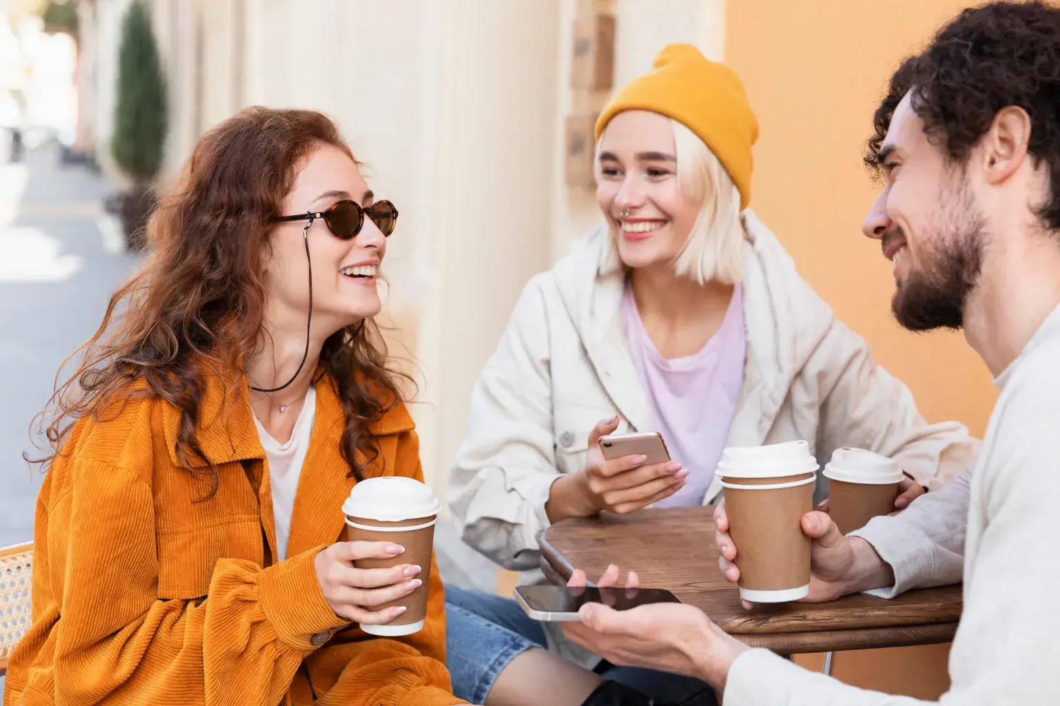 close up friends with coffee